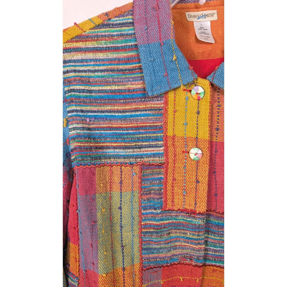 Vintage 90s Travel Smith Multicolor‎ Patchwork Cotton Jacket Women's Size L